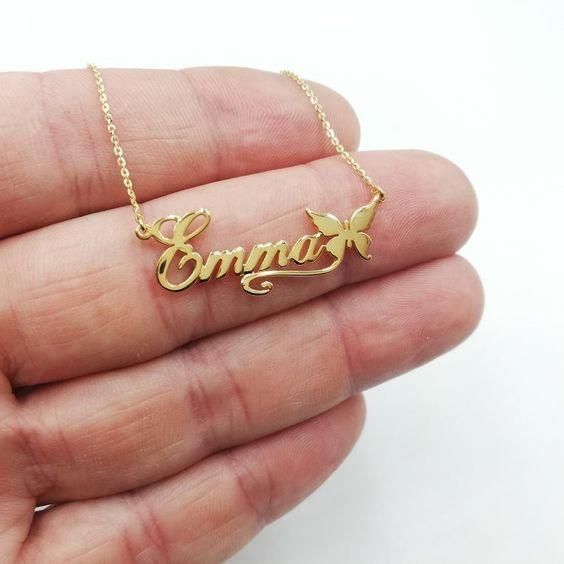 Butterfly Personalise Custom Gold Plated Name Necklace